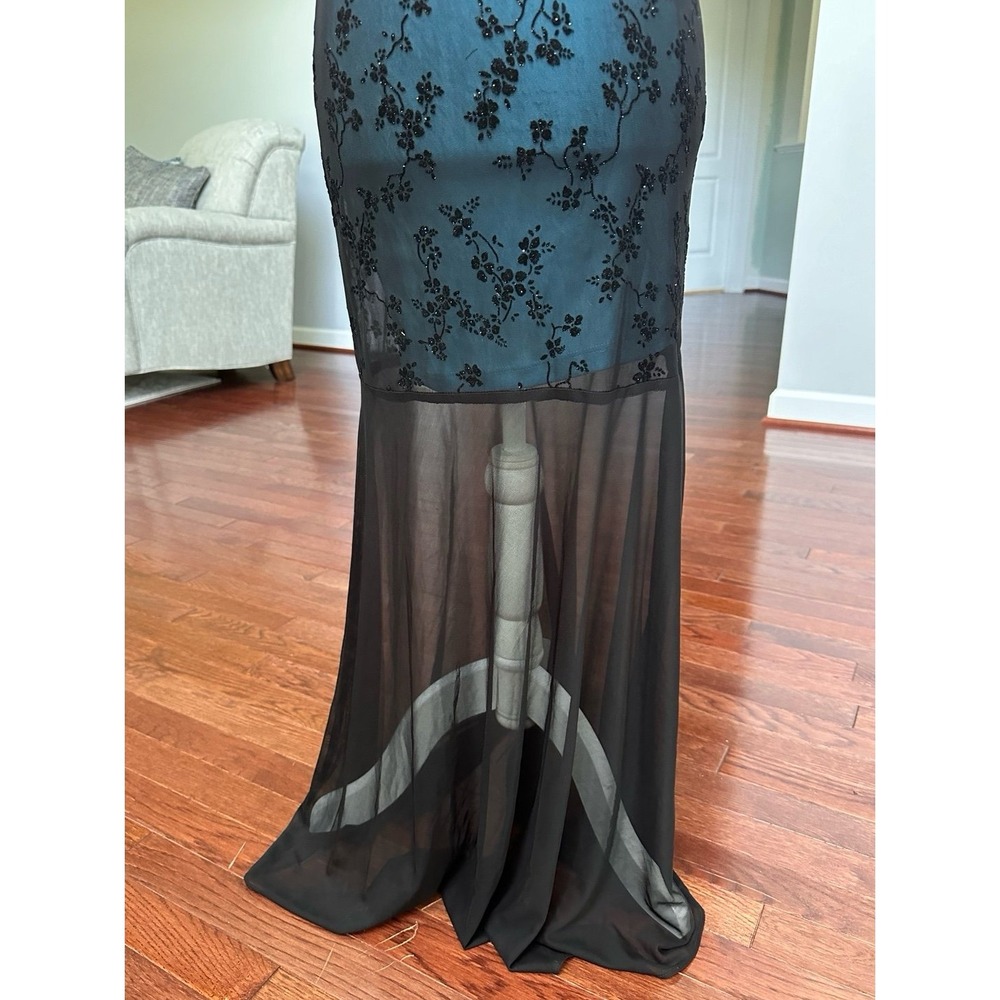 Sabora USA Vintage Y2K Gothic Mesh Glitter Black Blue Maxi Dress - Picture 9 of 11